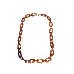 Vintage Faux Tortoise Shell Plastic Chain Link 34" Long Necklace